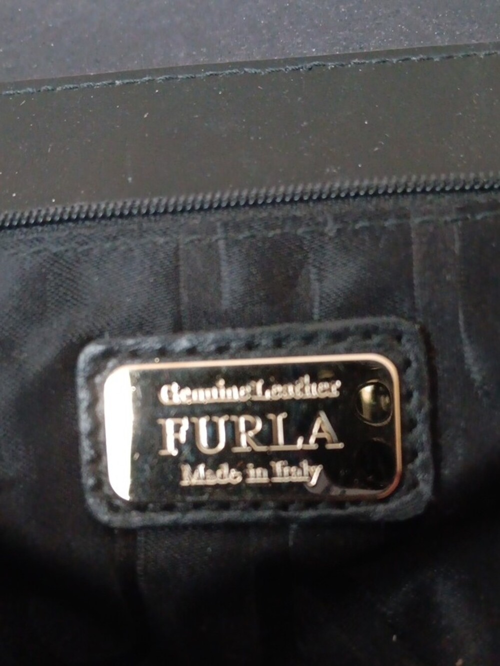 Furla Black Leather Shoulder Bag with Gold Pyramid Clasp.Preloved - Picture 8 of 10